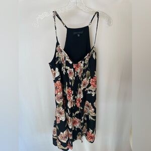 Sanctuary Black Floral Mini Dress with Pink and Green Blooms